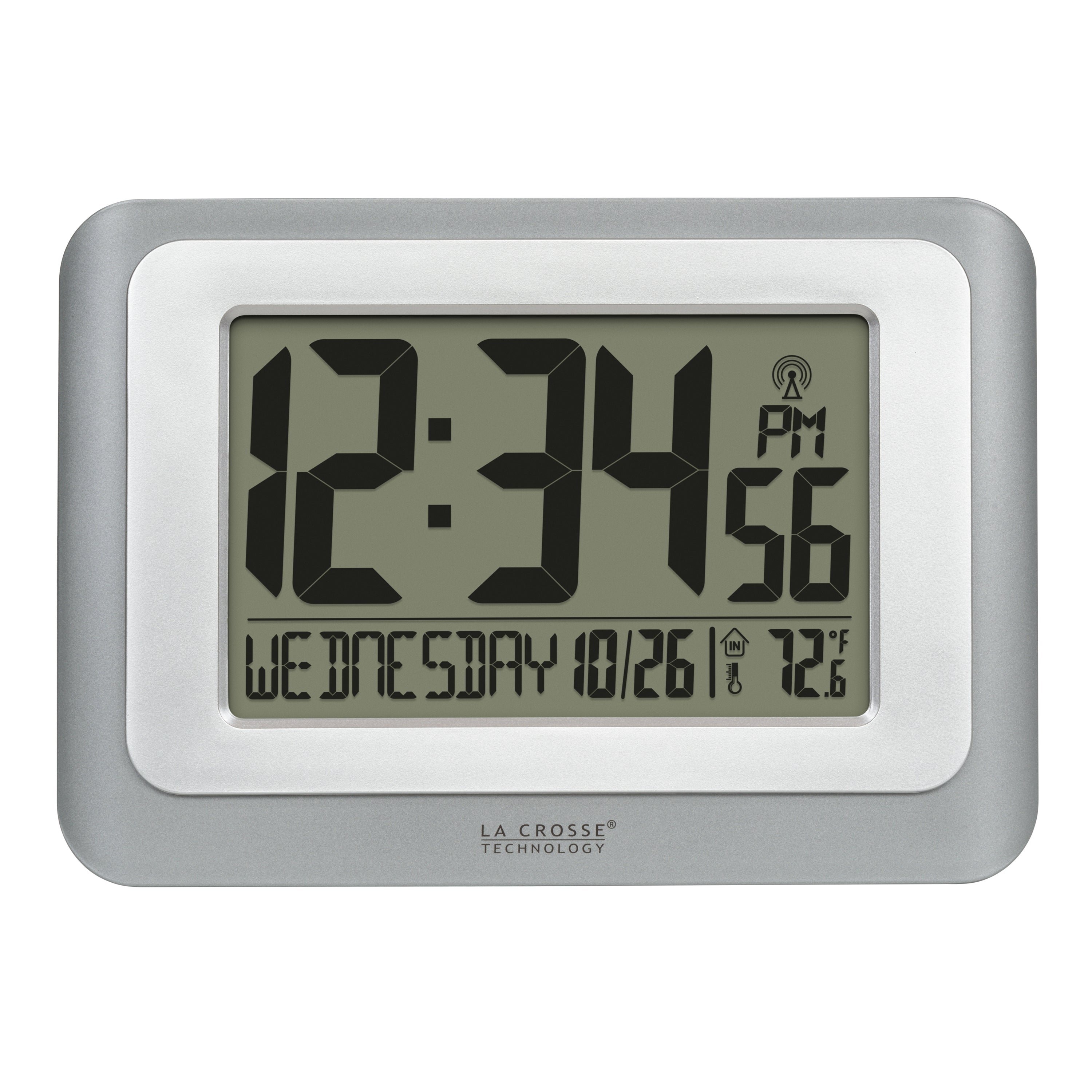 513-88907 Atomic Digital Wall Clock - Silver
