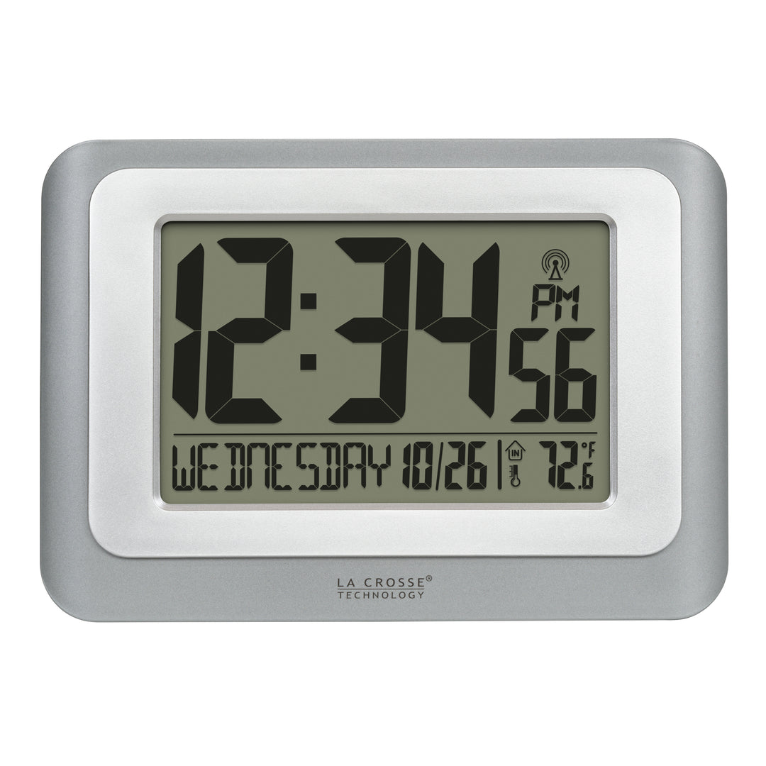 513-88907 Atomic Digital Wall Clock - Silver
