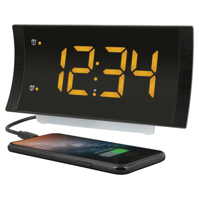 617-2410V3 Curved Amber Alarm Clock with Radio and USB Charging