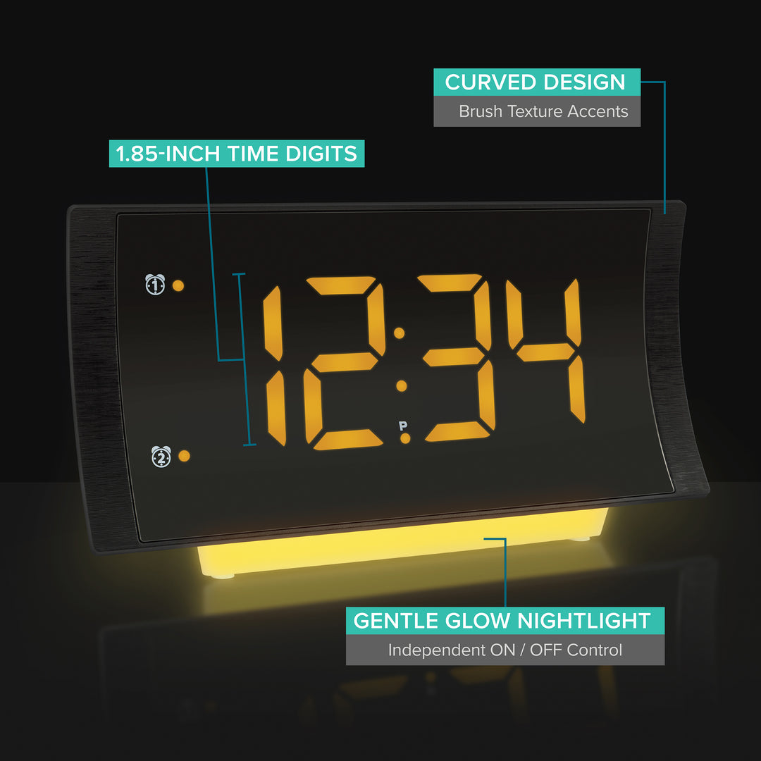 617-89577v3 Curved Digital Alarm Clock with FM Radio and