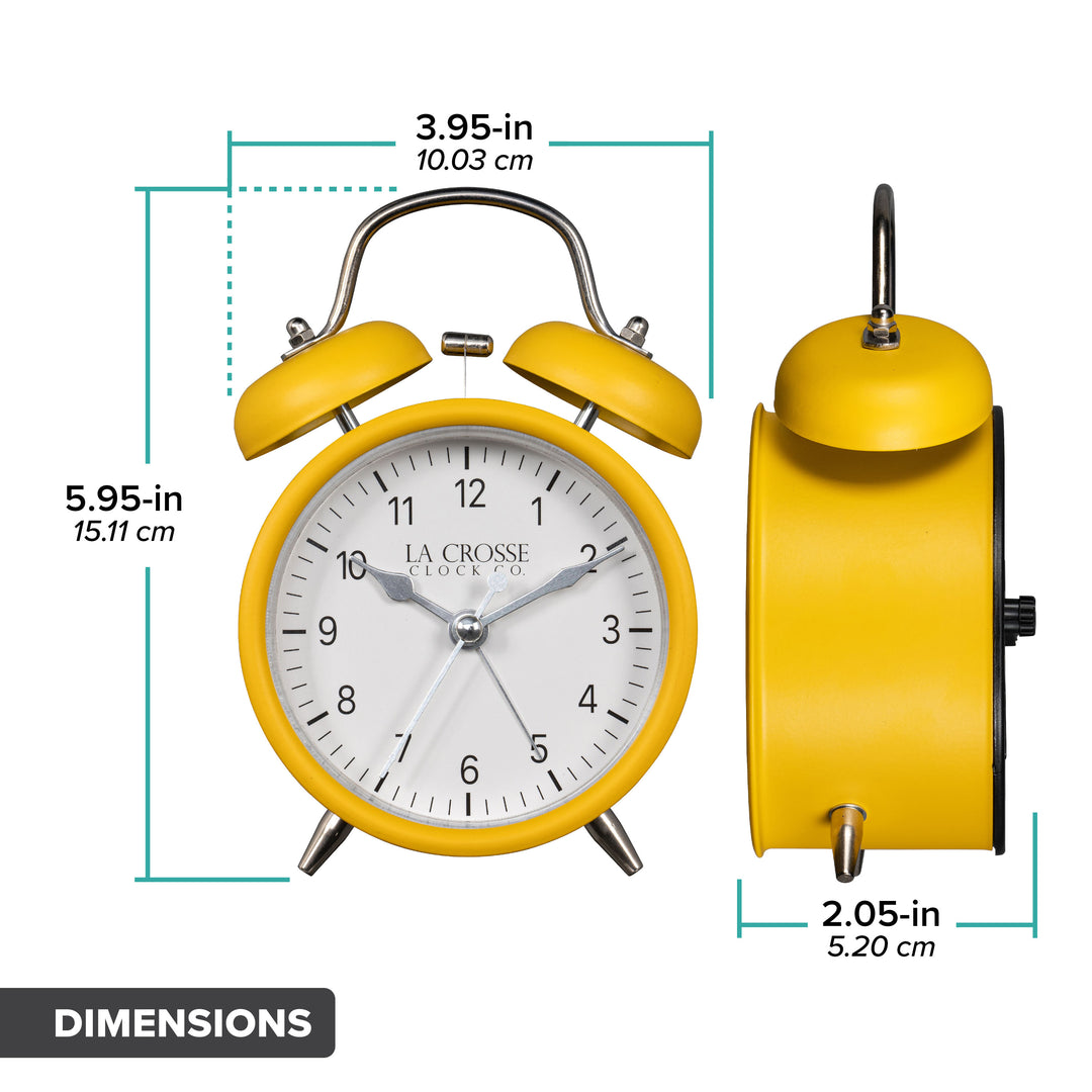 617-3314MY Metal Twin Bell Alarm Clock - Mustard Yellow