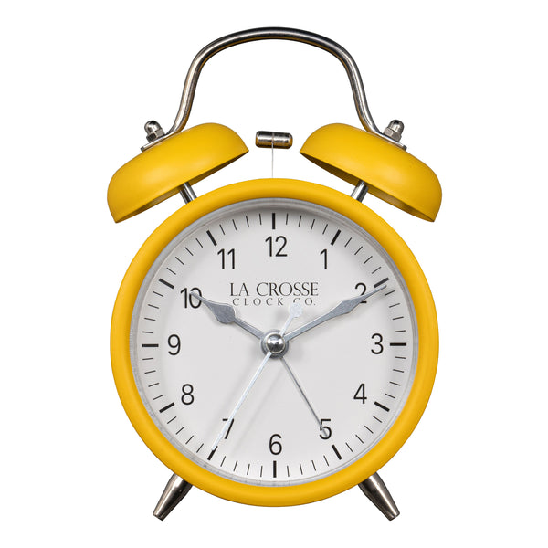 617-3314MY Metal Twin Bell Alarm Clock - Mustard Yellow