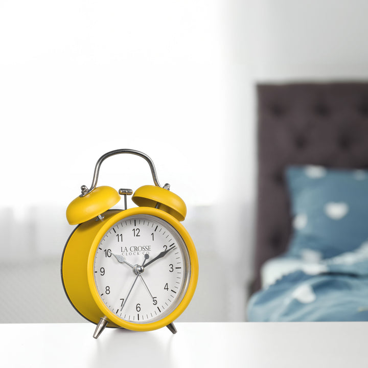617-3314MY Metal Twin Bell Alarm Clock - Mustard Yellow