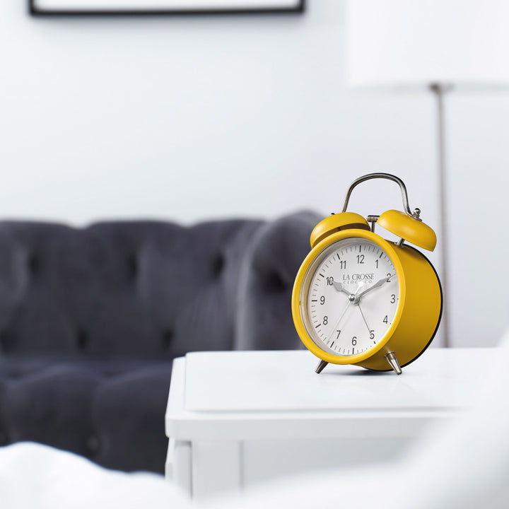 617-3314MY Metal Twin Bell Alarm Clock - Mustard Yellow