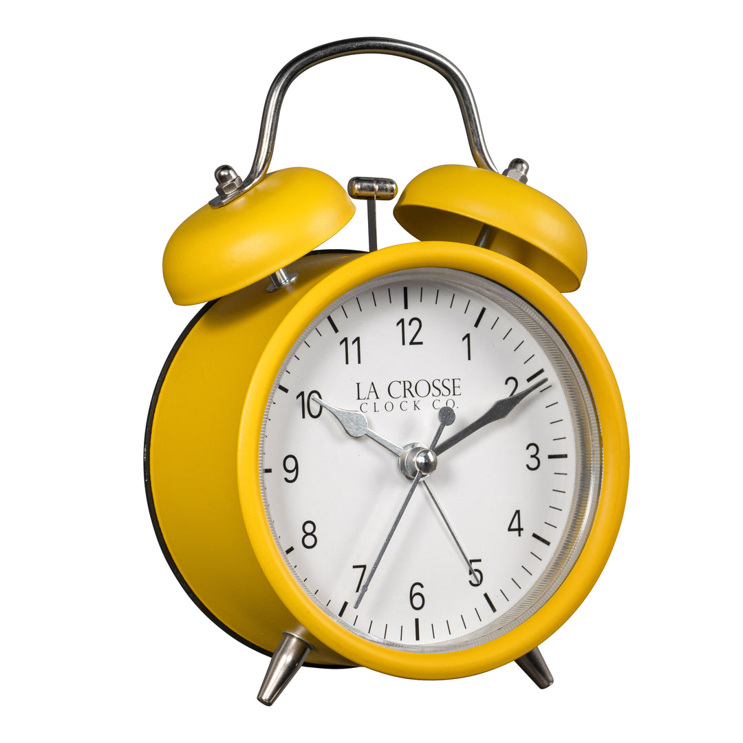 617-3314MY Metal Twin Bell Alarm Clock - Mustard Yellow