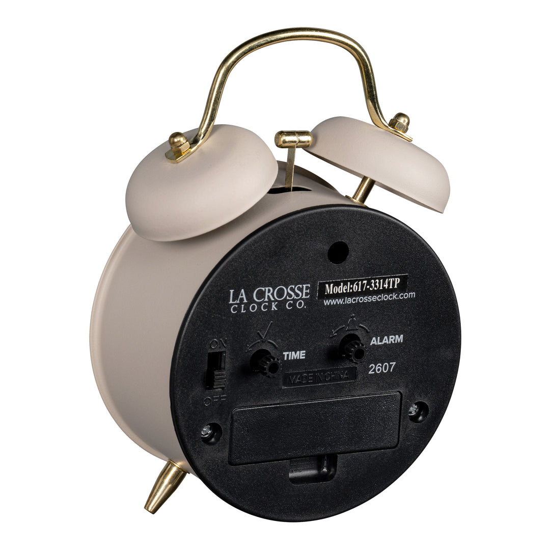 617-3314TP Metal Twin Bell Alarm Clock - Taupe