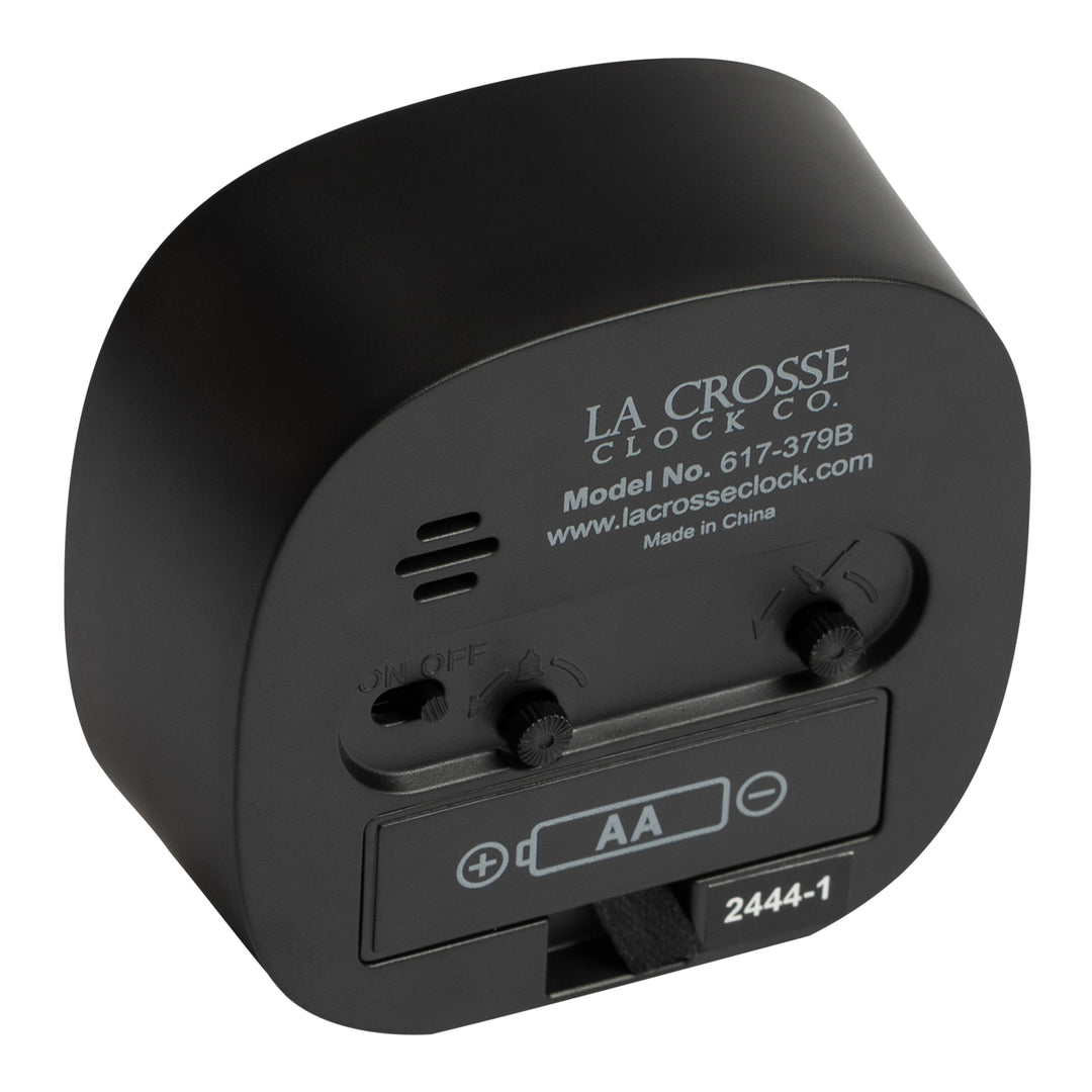 317-379B Square Analog Alarm Clock with Silent Sweep – Black