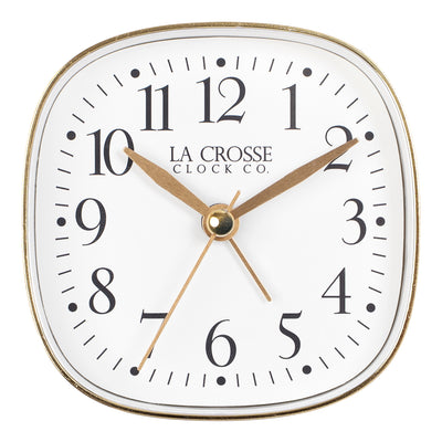 617-379W Square Analog Alarm Clock with Silent Sweep – White