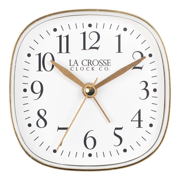 617-379W Square Analog Alarm Clock with Silent Sweep – White
