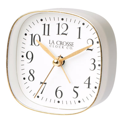 617-379W Square Analog Alarm Clock with Silent Sweep – White