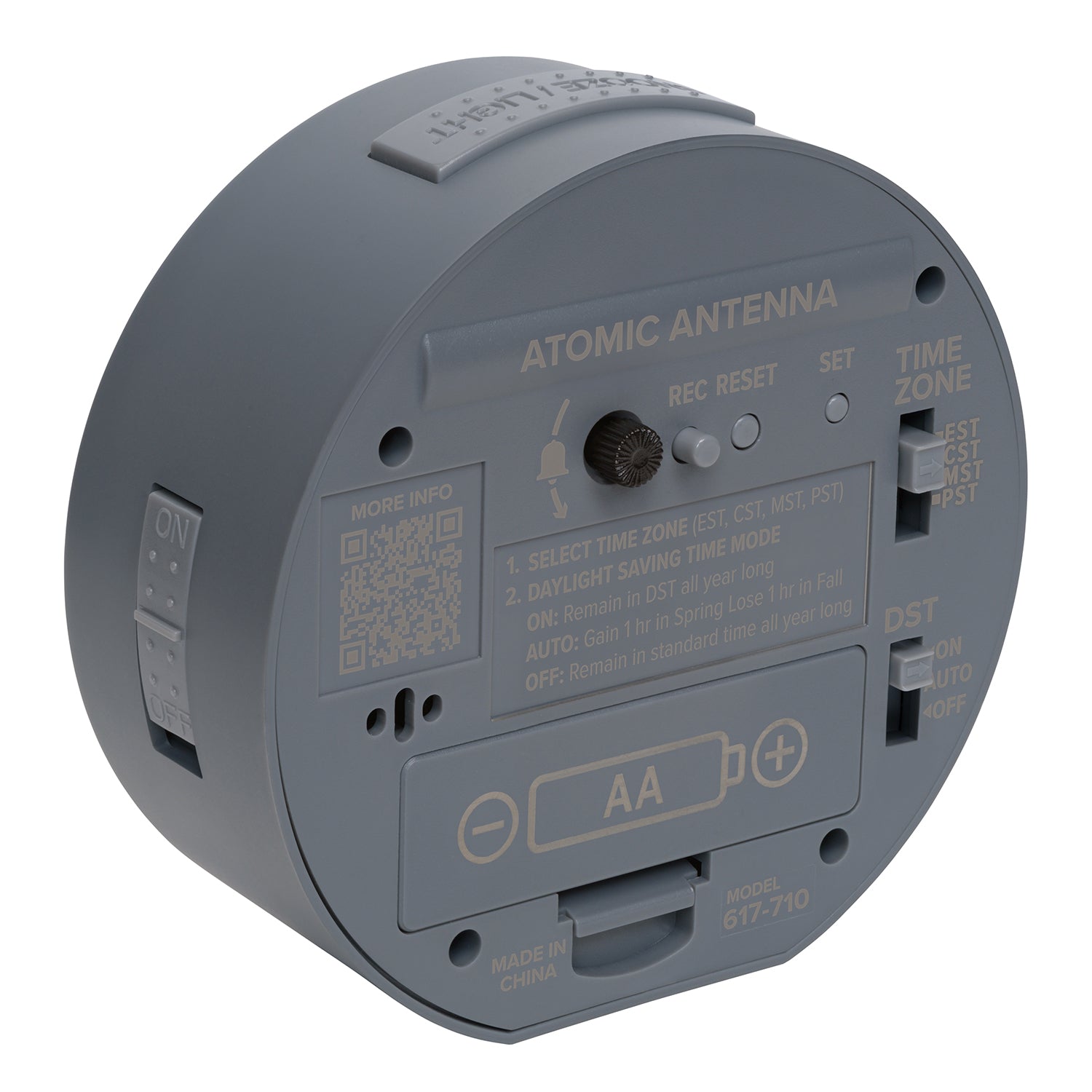 Gray Atomic Analog Alarm Clock | Nightstand & Desk Clock | La