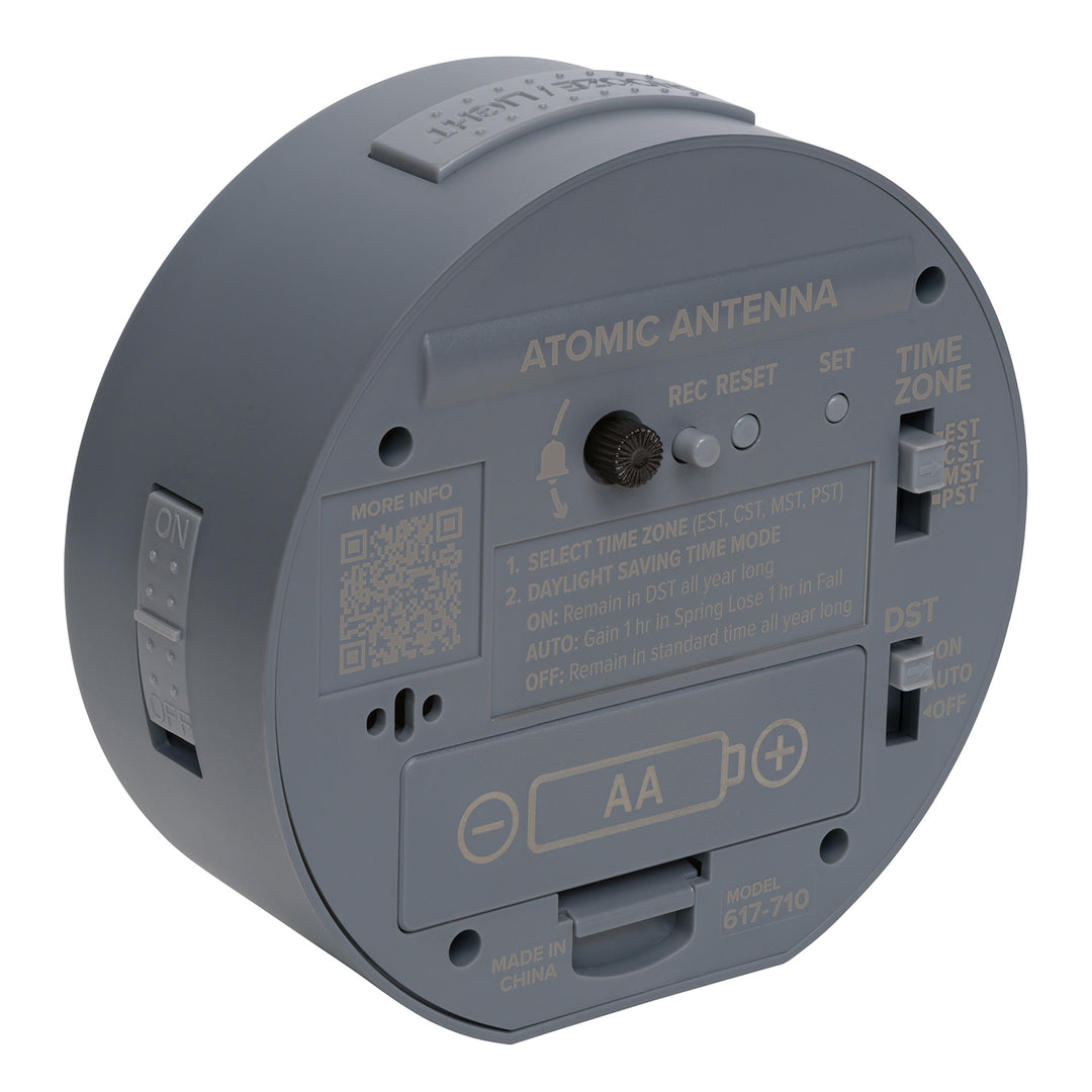 Gray Atomic Analog Alarm Clock | Nightstand & Desk Clock | La