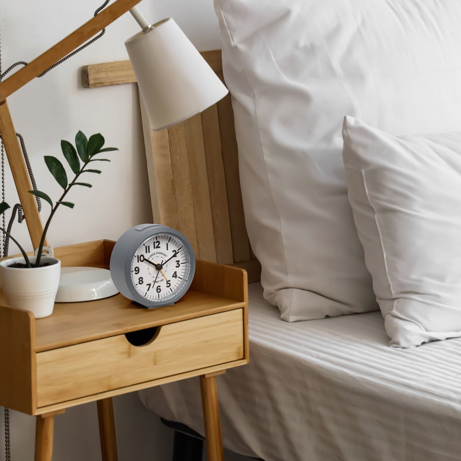 Gray Atomic Analog Alarm Clock | Nightstand & Desk Clock | La