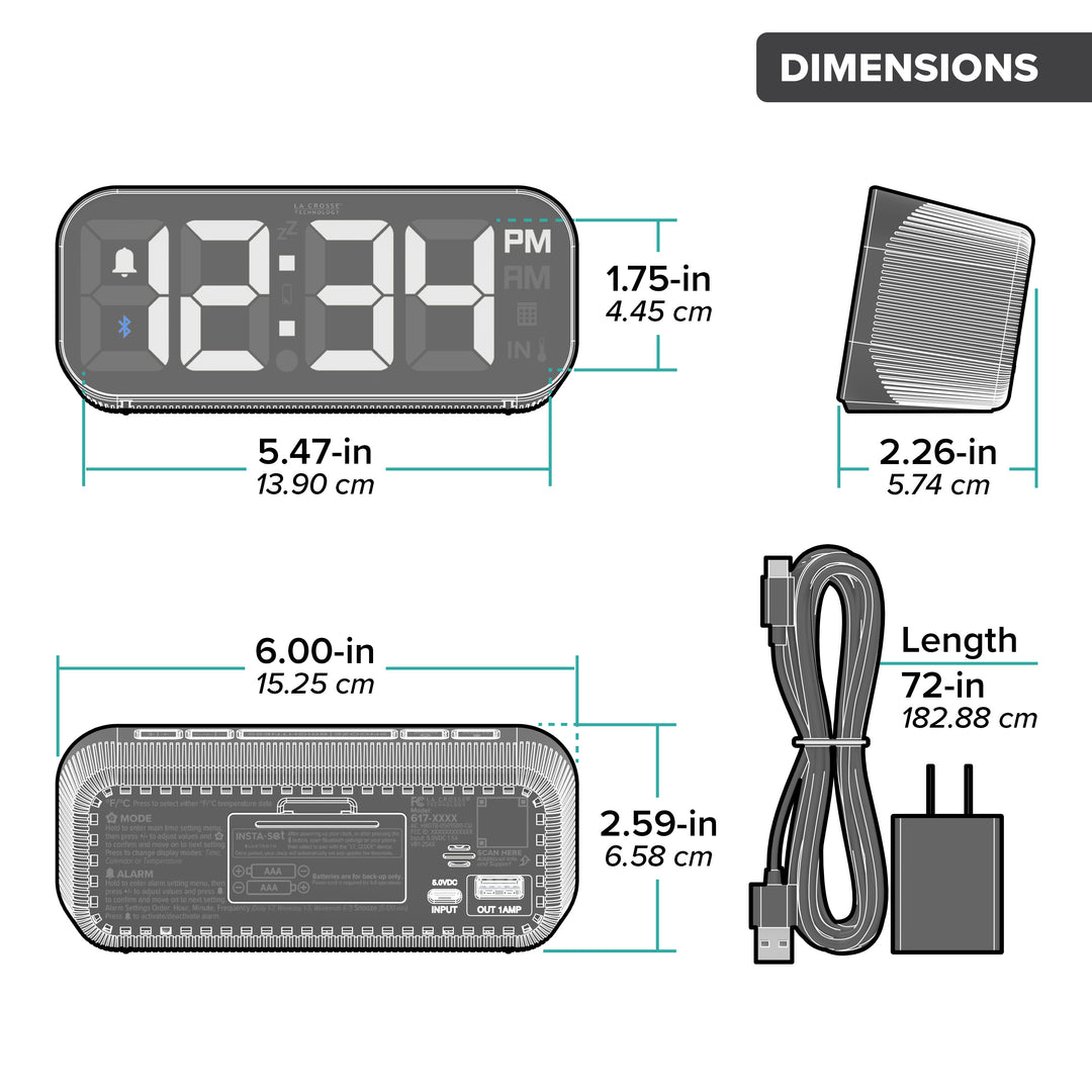 アラーム 617-714 Insta-Set Digital LED Alarm Clock with Bluetooth® Technology -