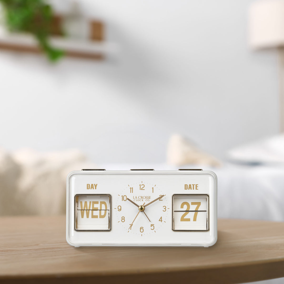 636-379W Daily Flip Alarm Clock with Calendar - White