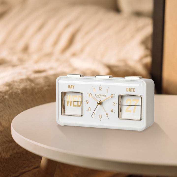 636-379W Daily Flip Alarm Clock with Calendar - White