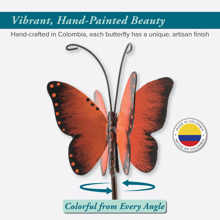 704-13077 Hand-painted butterfly with text about its craftsmanship and origin.