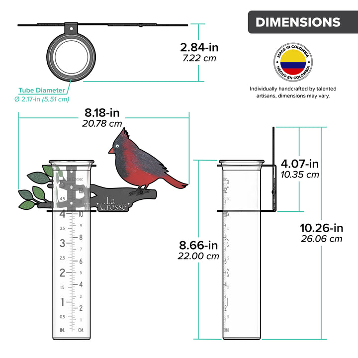 Measurement chart of a bird feeder with dimensions labeled