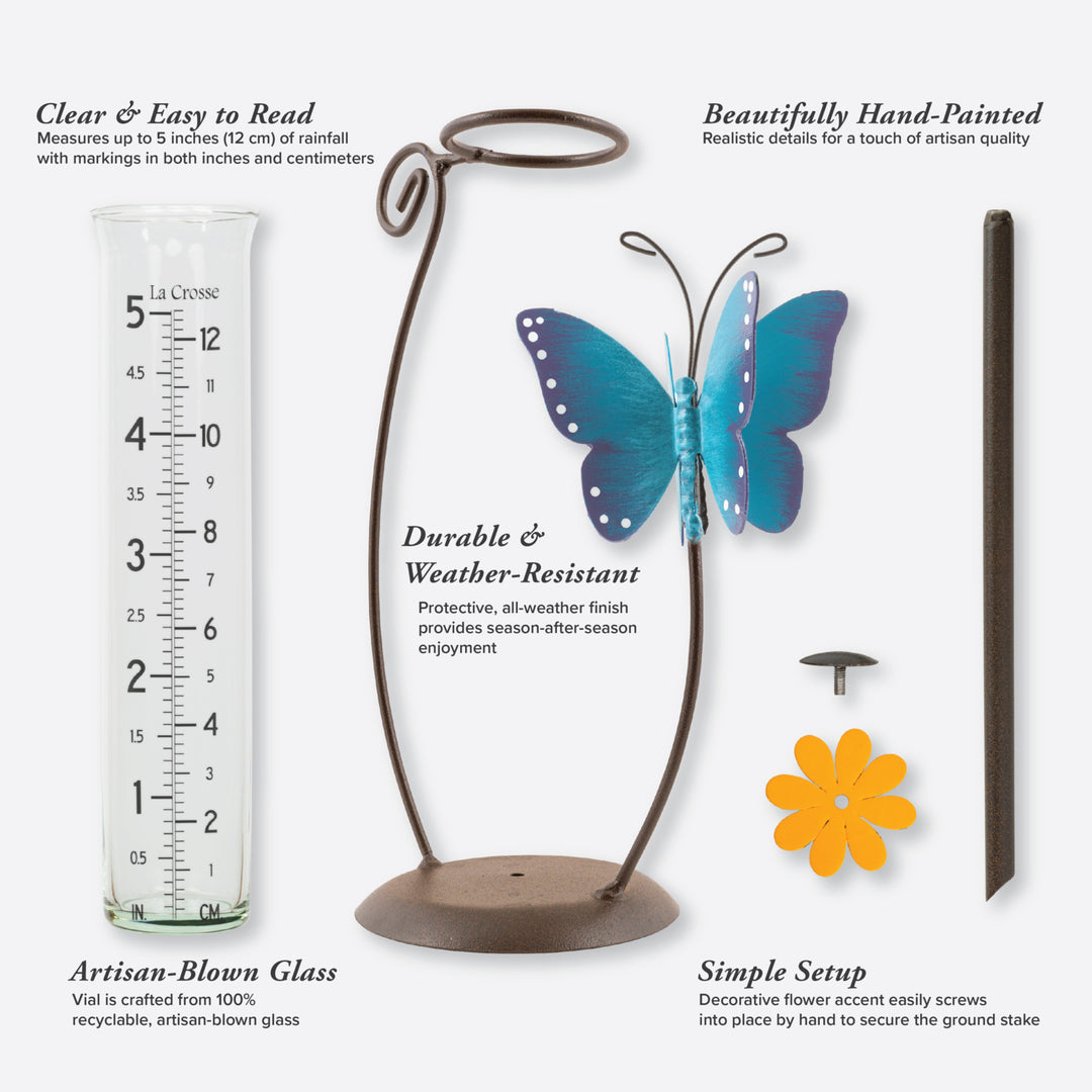 Metal Butterfly Rain Gauge With Copper-Look Finish
