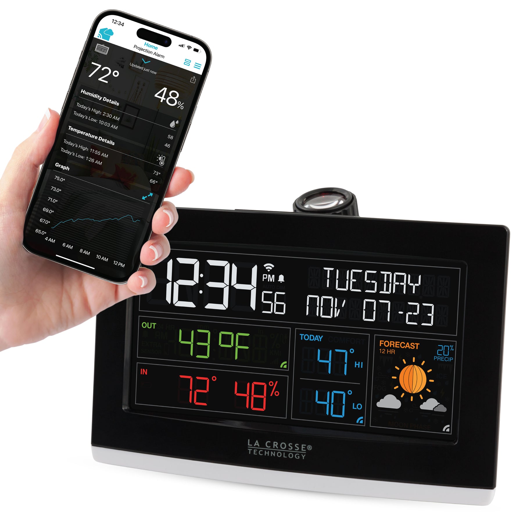 Wi-Fi Projection Alarm Clock | Alarm Clock Weather Station | La Crosse ...