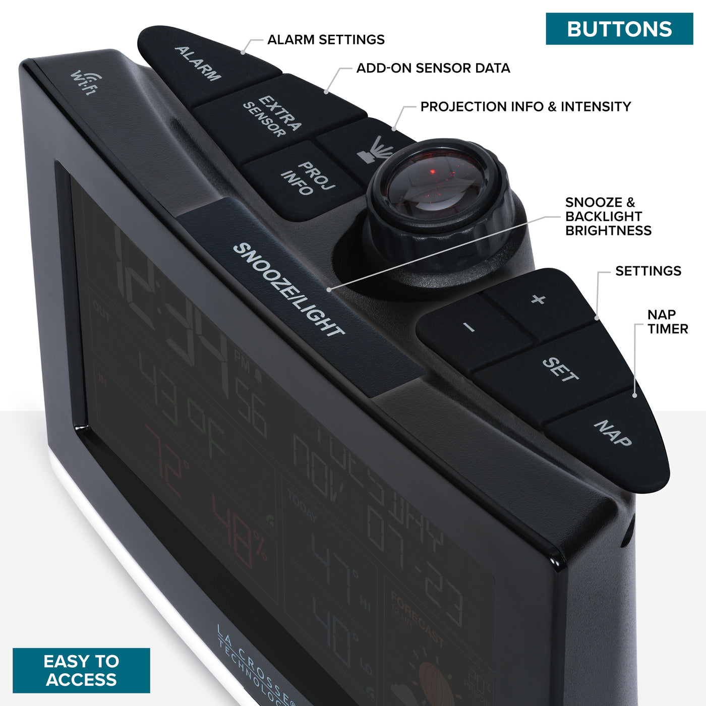 C82929v2 Wi-Fi Projection Alarm Clock â La Crosse Technology