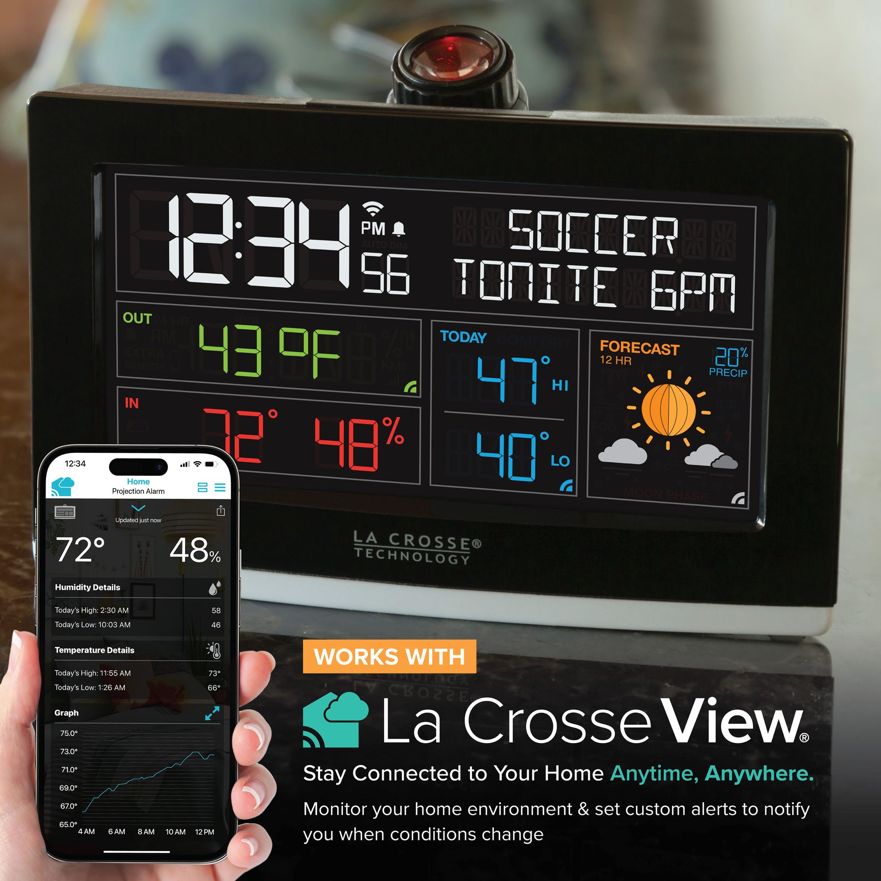 Wi-Fi Projection Alarm Clock | Alarm Clock Weather Station | La Crosse ...