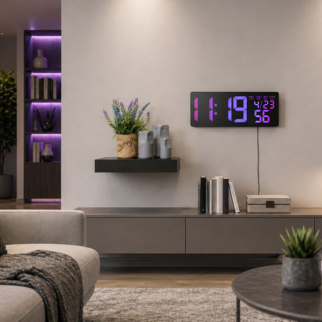 S69548 R.G.Bright LED Wall Clock with Outdoor Temperature and Underglo