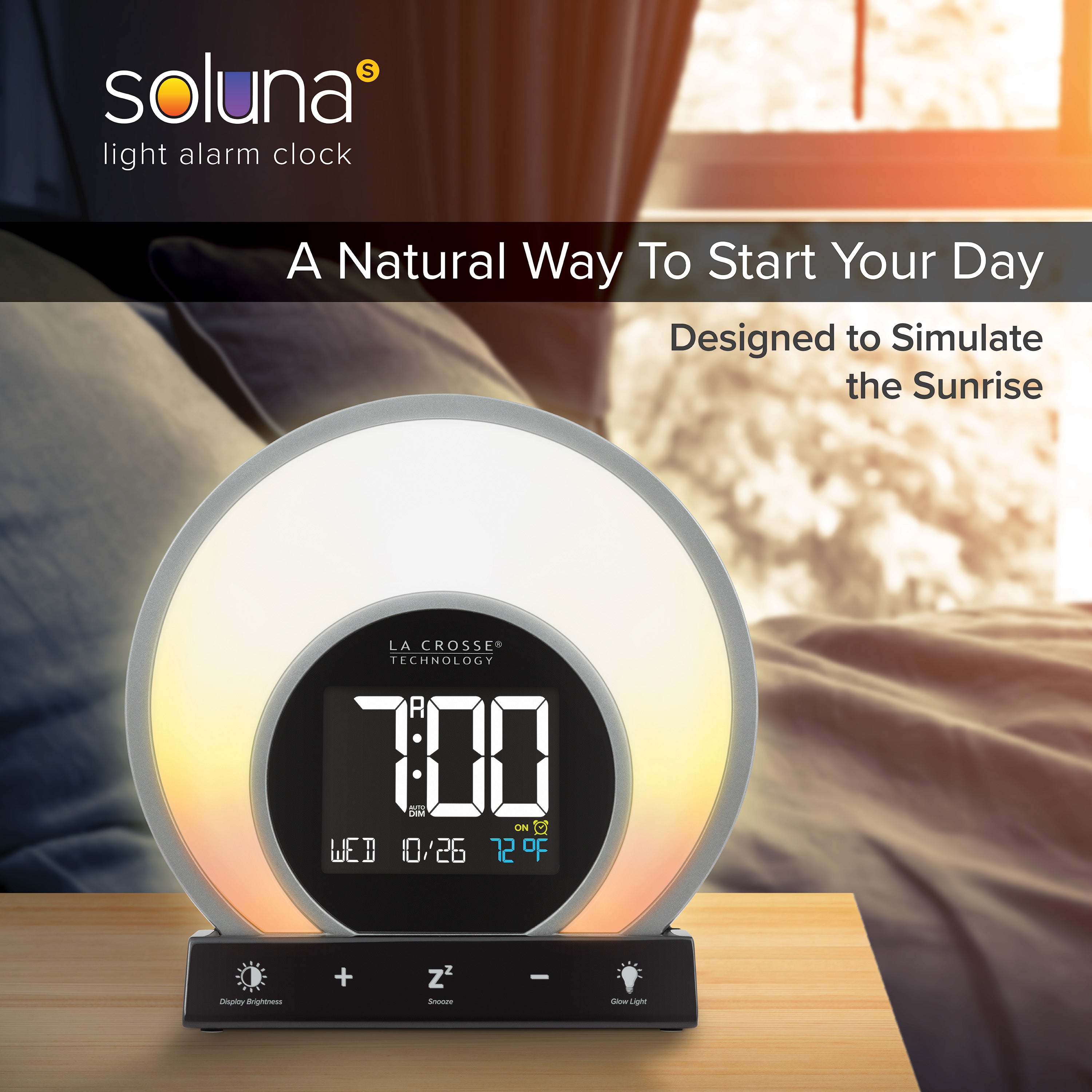 Soluna S Light Alarm Clock | Sunrise Glow Color Clock | La Crosse