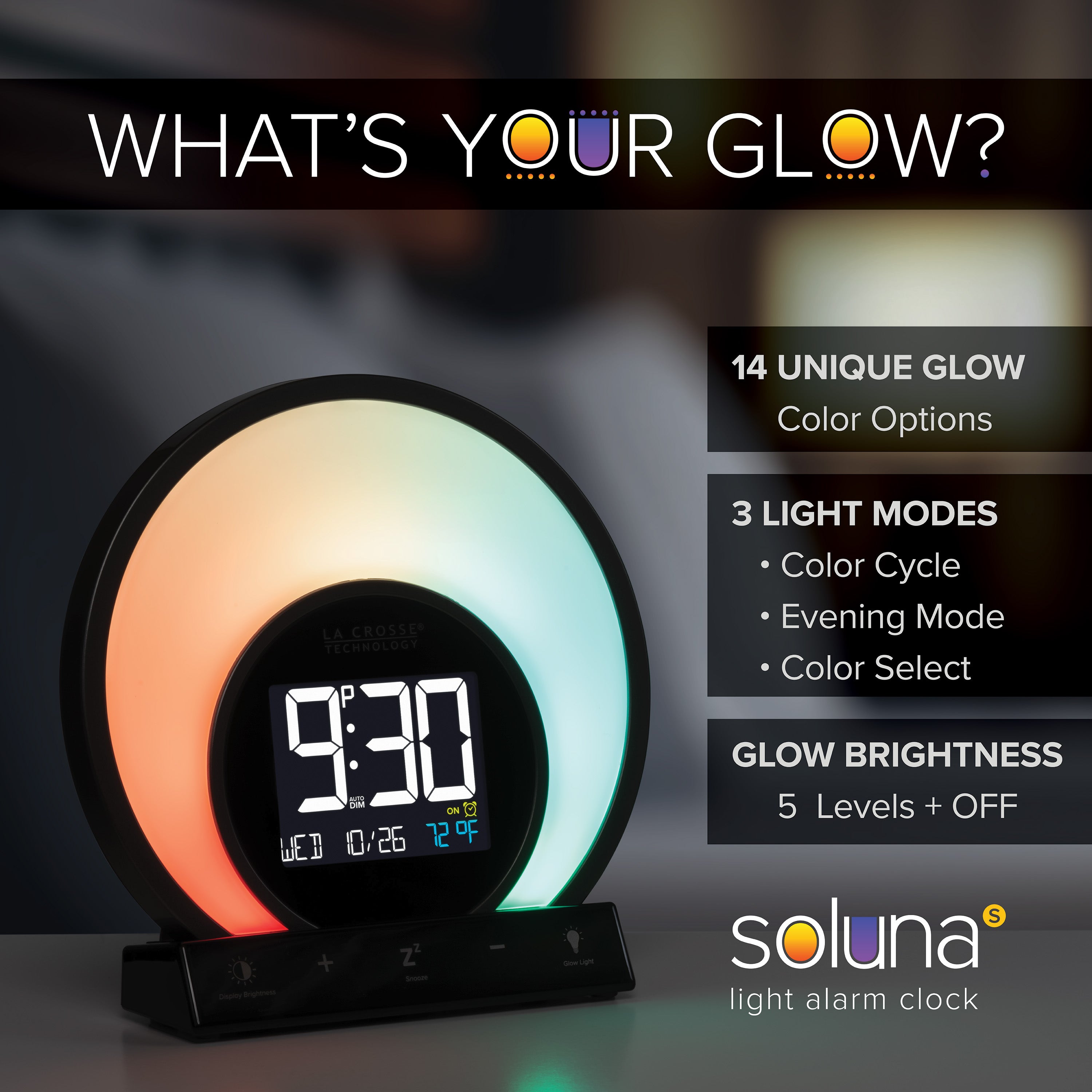 Soluna S Light Alarm Clock | Sunrise Glow Color Clock | La Crosse