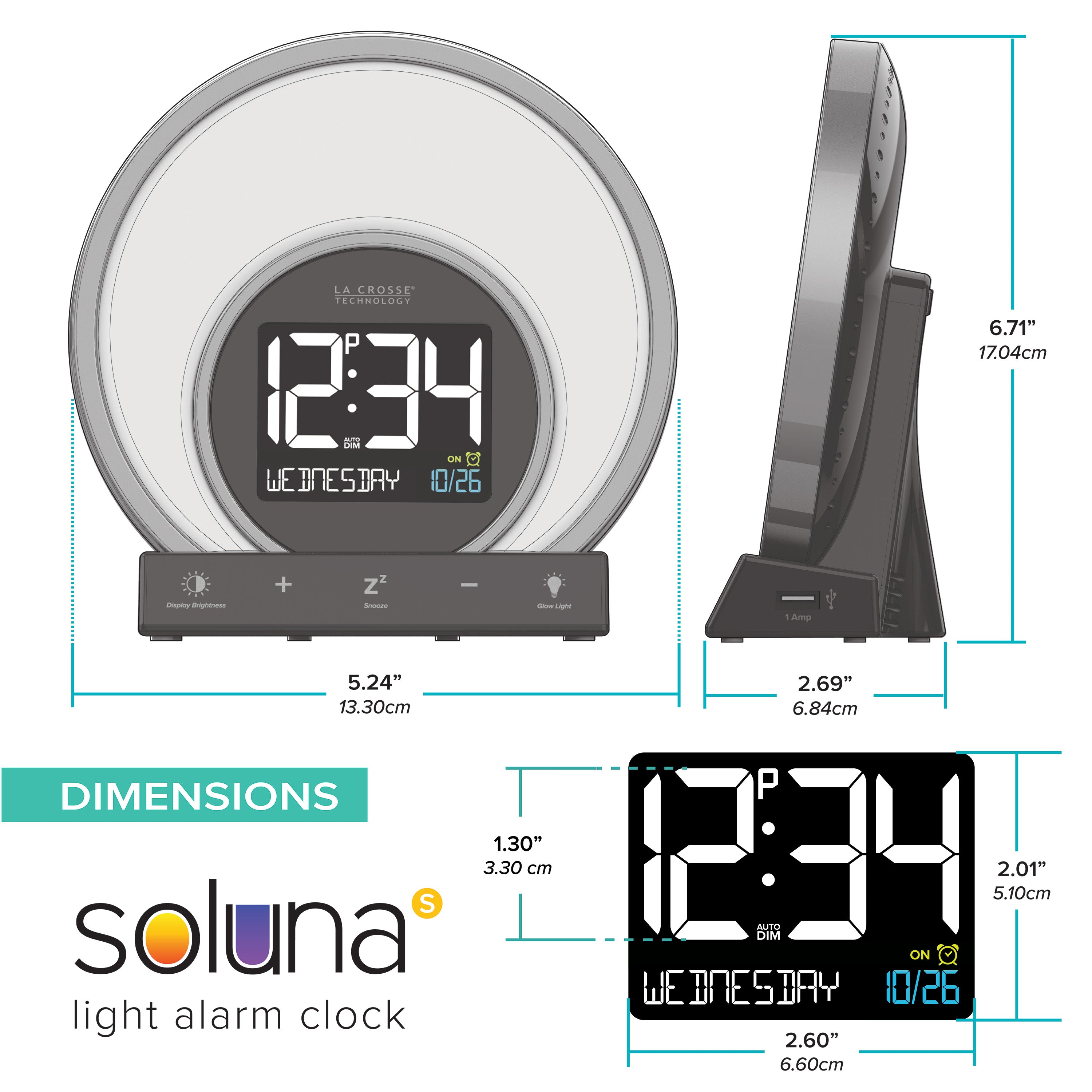 Soluna S Light Alarm Clock | Sunrise Glow Color Clock | La Crosse