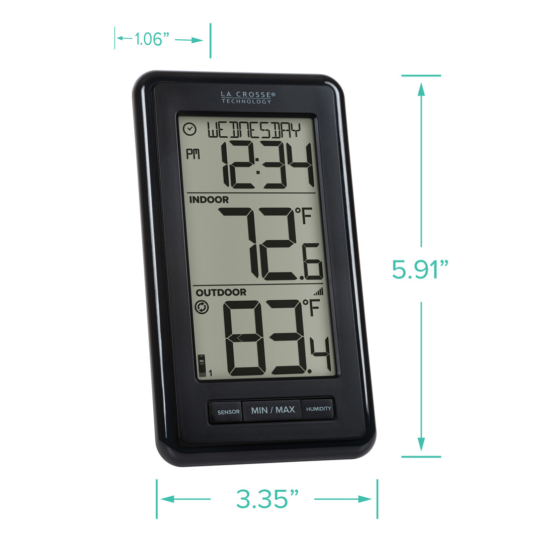 ws-9160 Digital thermometer with dimensions labeled on a white background