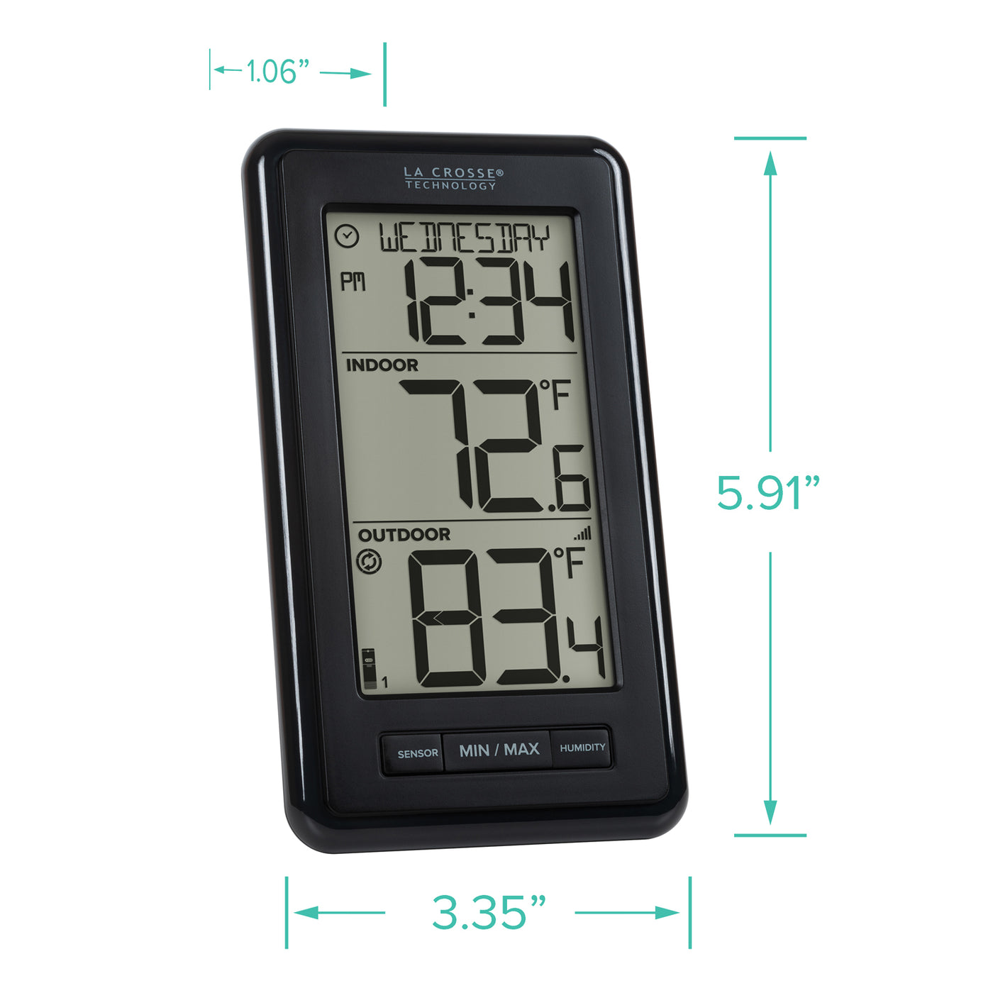 ws-9160 Digital thermometer with dimensions labeled on a white background