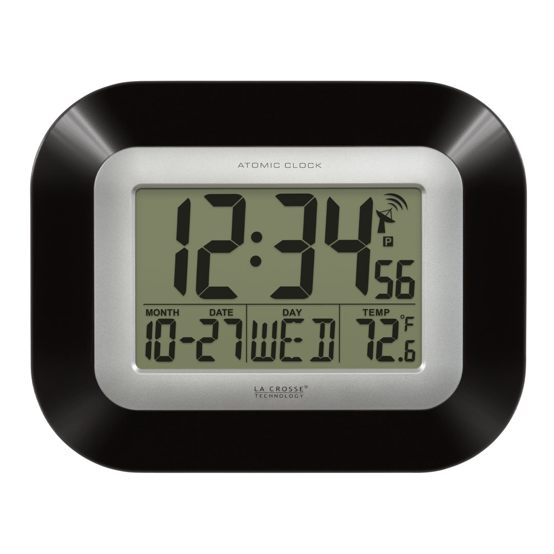 WT-8005U-B Atomic Digital Wall Clock with Indoor Temperature and Date
