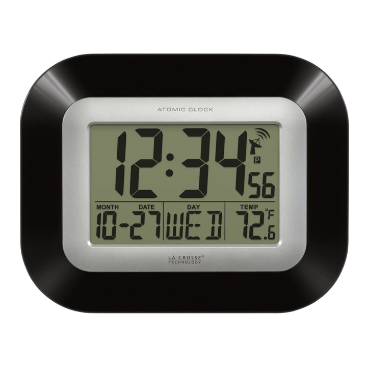 WT-8005U-B Atomic Digital Wall Clock with Indoor Temperature and Date

