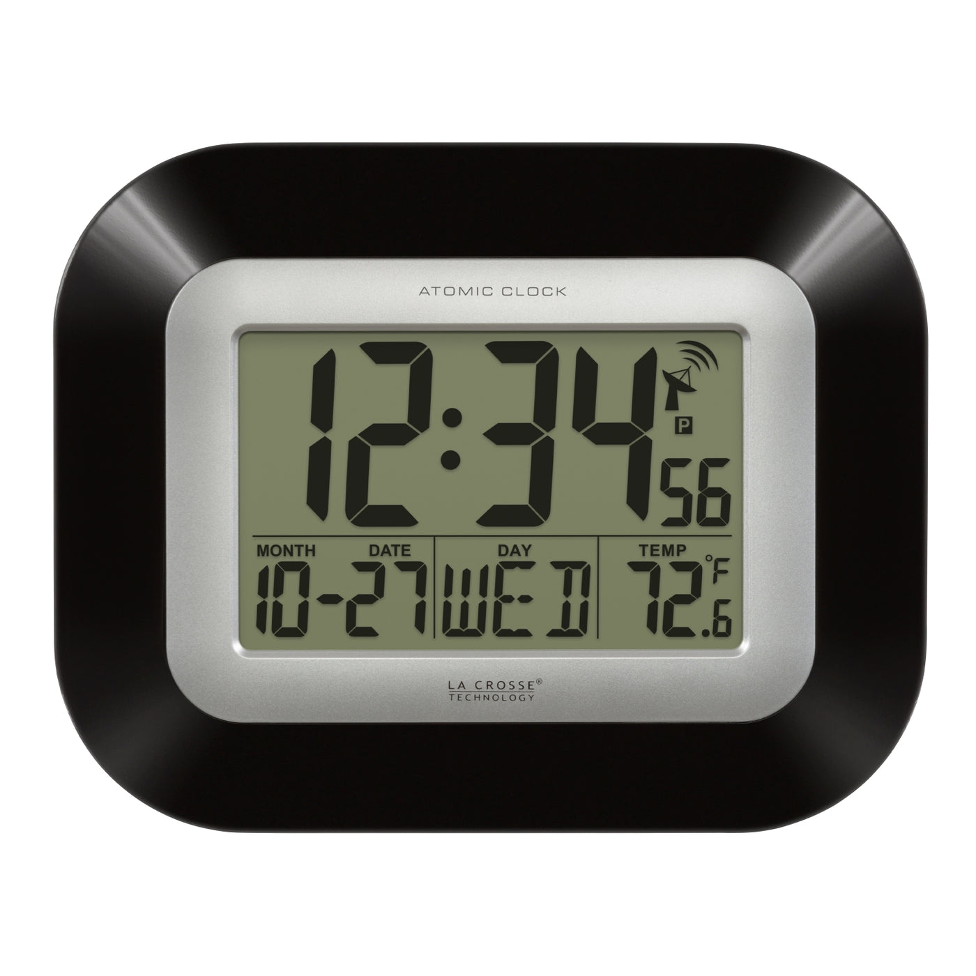WT-8005U-B Atomic Digital Wall Clock with Indoor Temperature and Date
