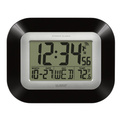 WT-8005U-B Atomic Digital Wall Clock with Indoor Temperature and Date
