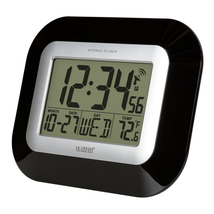 WT-8005U-B Atomic Digital Wall Clock with Indoor Temperature and Date