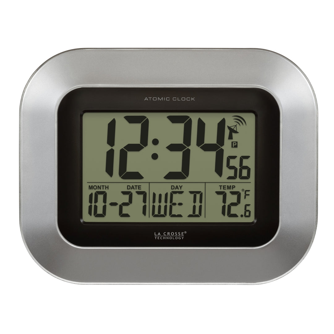 WT-8005U-S Atomic Digital Wall Clock with Indoor Temperature and Date
