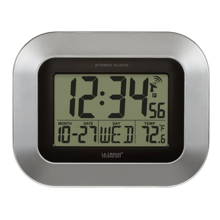 WT-8005U-S Atomic Digital Wall Clock with Indoor Temperature and Date
