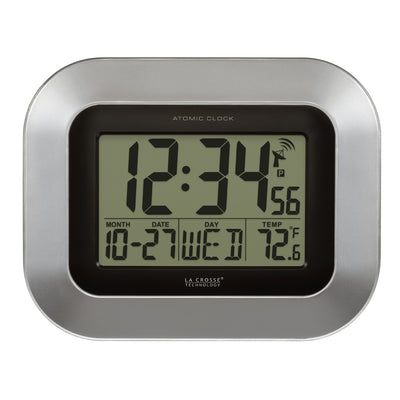 WT-8005U-S Atomic Digital Wall Clock with Indoor Temperature and Date
