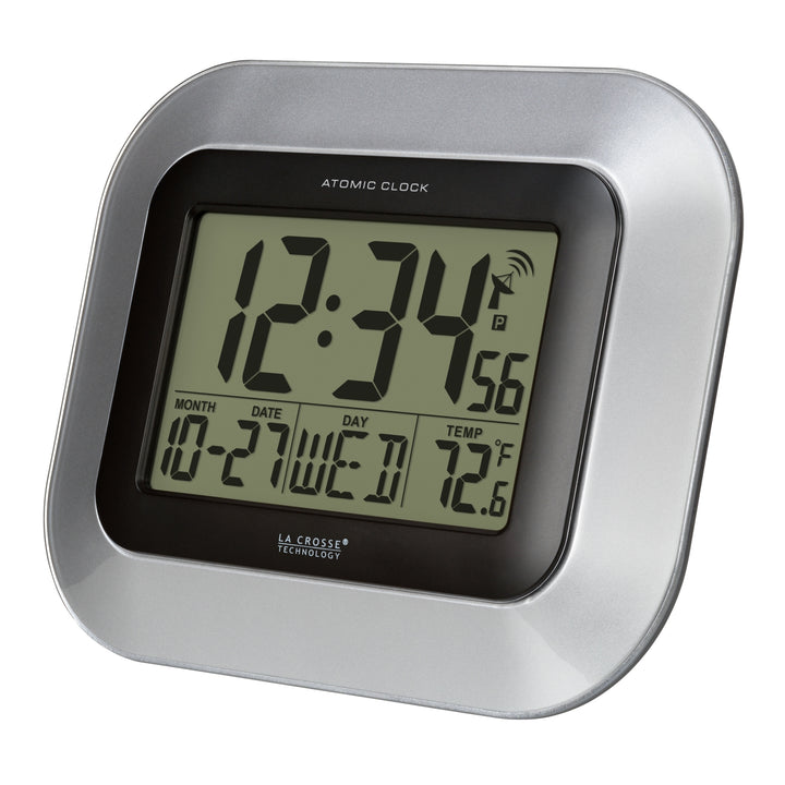 WT-8005U-S Atomic Digital Wall Clock with Indoor Temperature and Date
