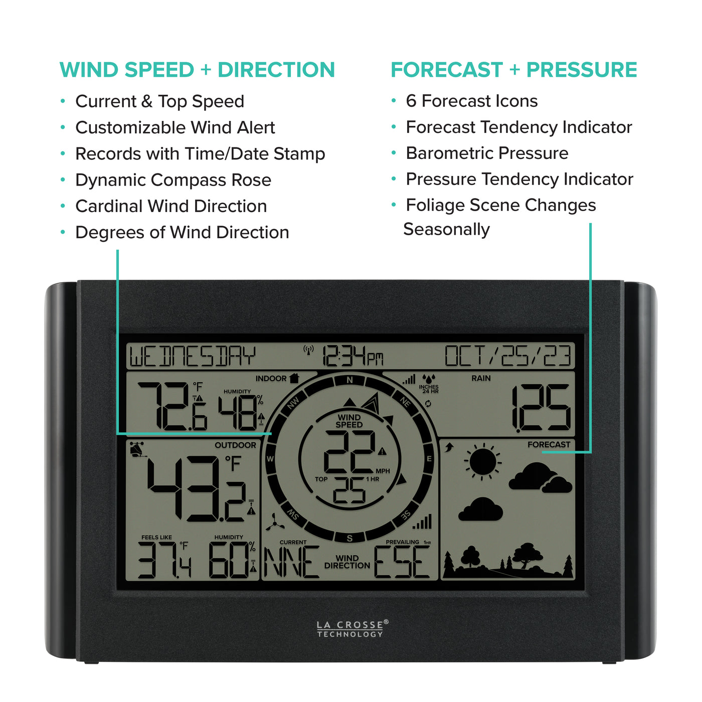 WS2812-IT+ - LA CROSSE TECHNOLOGY - Station Météo Pro Autonnome, connexion  sans fil USB avec mémoire interne