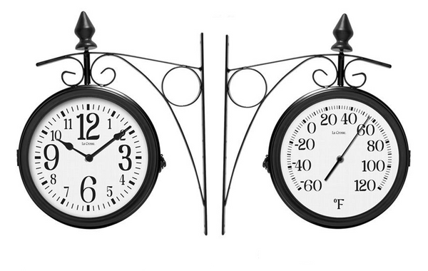 104-730 8 inch Outdoor Station Clock - Thermometer