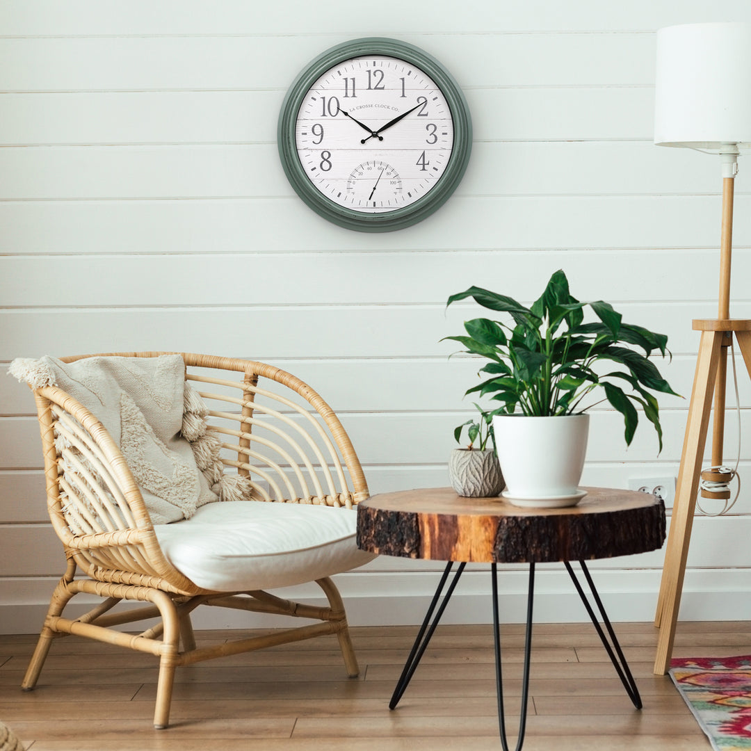 404-3840SG 15.75-inch Indoor/Outdoor Analog Wall Clock w/ Temperature