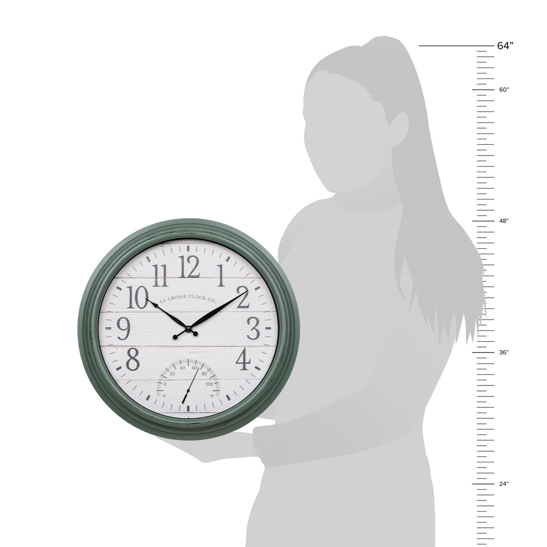 404-3840SG 15.75-inch Indoor/Outdoor Analog Wall Clock w/ Temperature