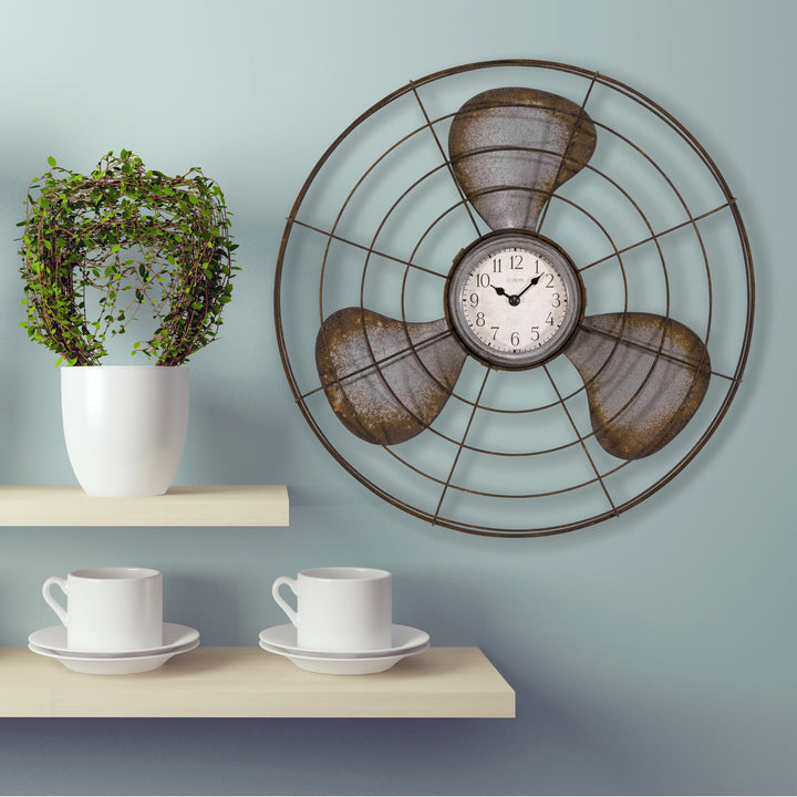 404-3942 16.5-inch Metal Fan Wall Clock