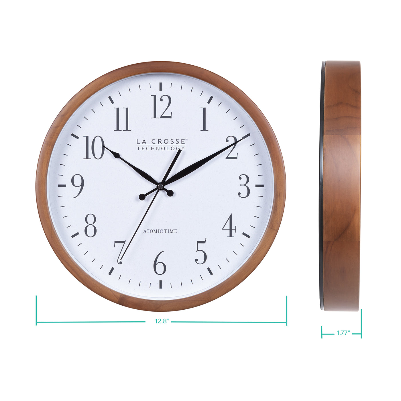 404-50447 12.8-inch Atomic Wood Analog Wall Clock – La Crosse Technology