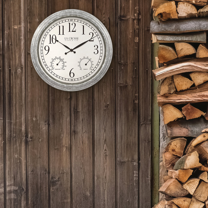 433-3236 14-inch Silas In/Outdoor Wall Clock w/ Temp and Humidity