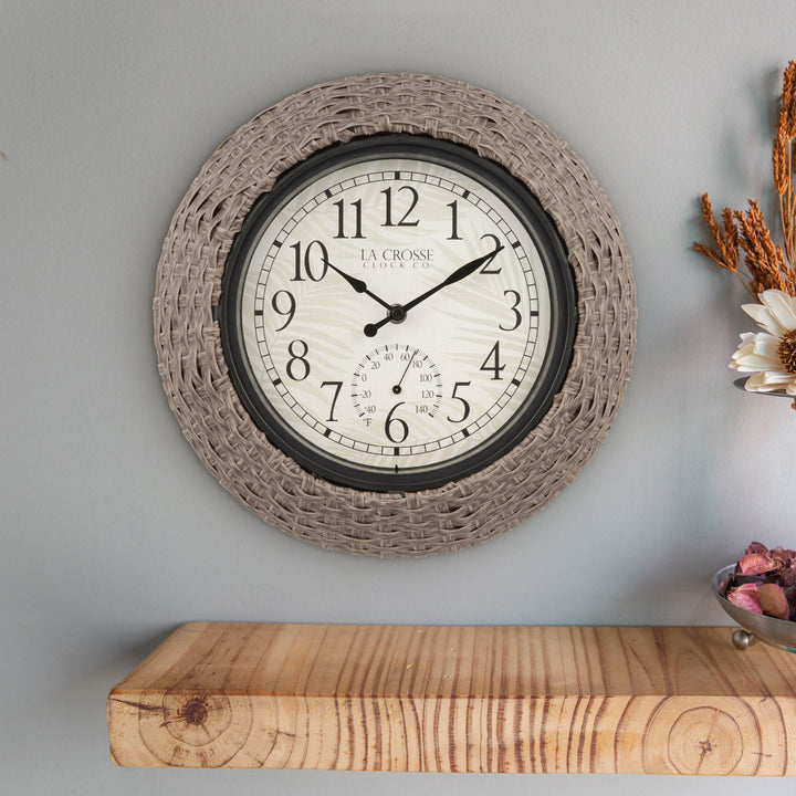 433-3833 14-inch Weaver In/Outdoor Wall Clock w/ Temperature