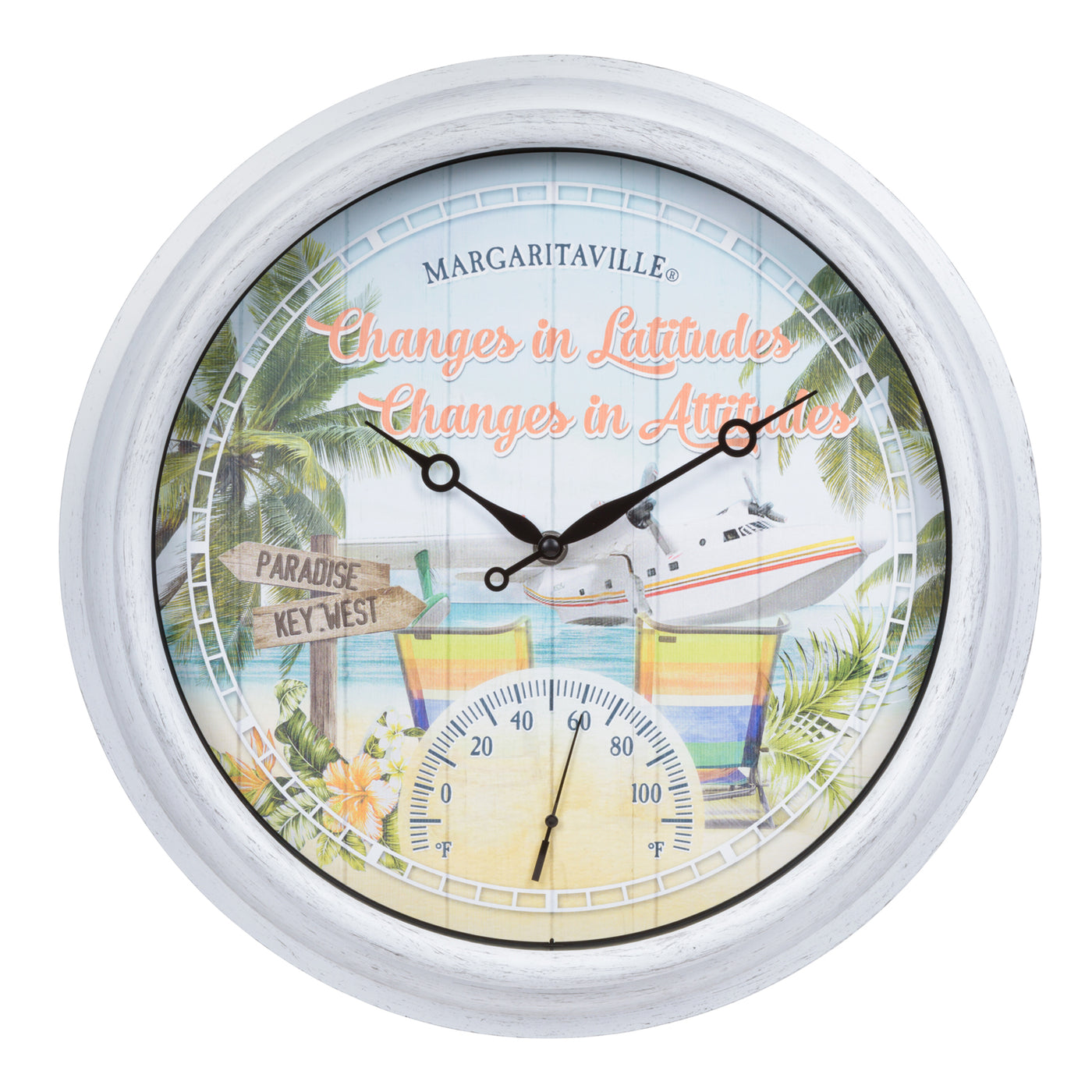 433-3841MV2T 15.75-inch Margaritaville Indoor/Outdoor Wall Clock w/ Temperature